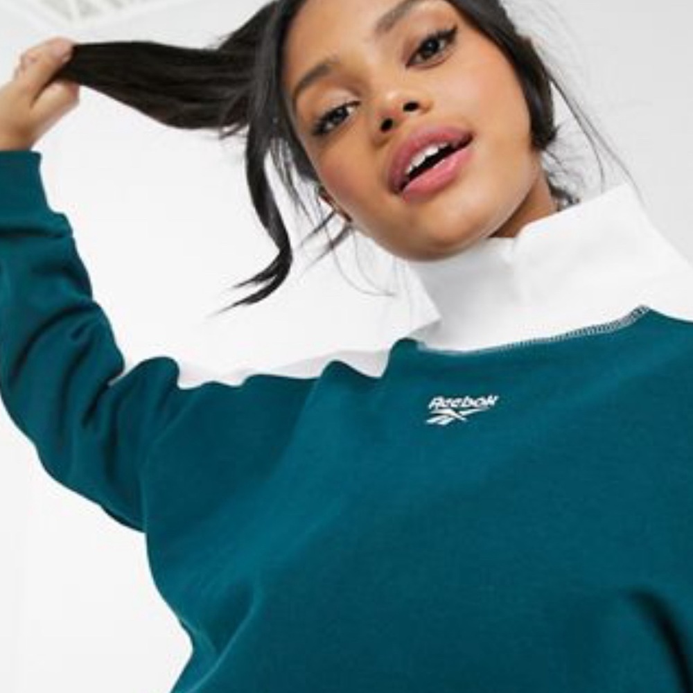 Reebok Classics electrogen turtleneck in deep teal and white